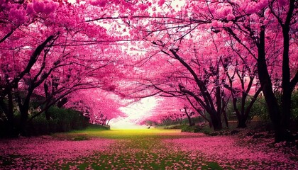 Dreamlike Cherry Blossom Forest Path