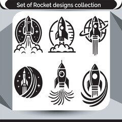 A Variety of Rocket Ship Designs in a Vector Graphic Collection Showcasing Futuristic Space Exploration and Technological Advancement