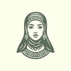 Beautiful young turkish woman in traditional clothing. Retro vector illustration suitable as a logo, for textile printing or advertising of all kinds.