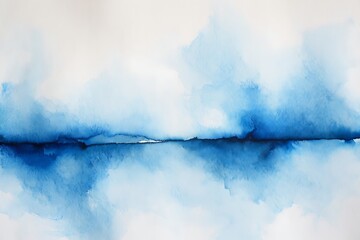 Abstract Watercolor Painting Capturing Serene Blue Horizon Reflections