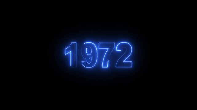 Glowing neon numeric text 1972 year countdown icon background 4k animation. cyan neon font alpha year. Neon year 1972 with alpha channel, Energy&nbsp;neon&nbsp;1972&nbsp;year.