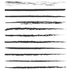 Obraz premium Various black brush strokes showcasing different textures and widths on a white background for artistic expression and design