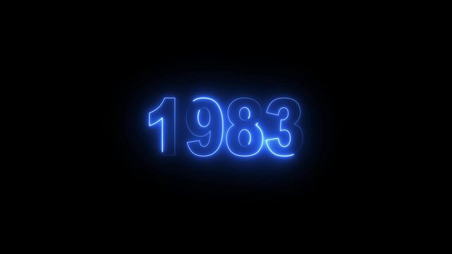 Glowing neon numeric text 1983 year countdown icon background 4k animation. cyan neon font alpha year. Neon year 1983 with alpha channel, Energy&nbsp;neon&nbsp;1983&nbsp;year.