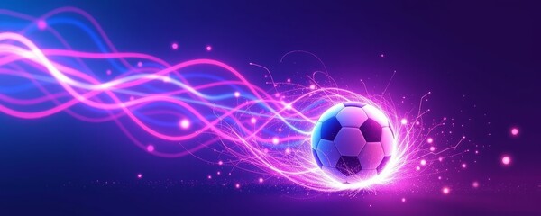 Soccer Ball with Dynamic Pink and Blue Light Trails Abstract sports background image