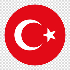 Flag of Turkey. Turkey circle flag logo icon computer vector illustration design. Checkerboard background.