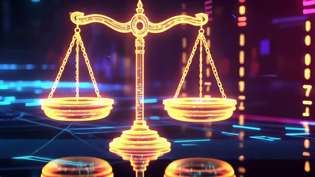 Digital neon justice scale in cyber environment
