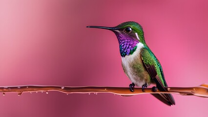 Hummingbirds with wet feathers from water drops in serene outdoor garden atmosphere