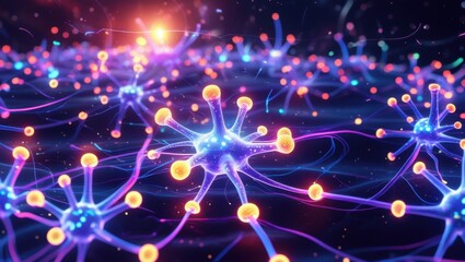 Fototapeta premium High-resolution digital illustration of brain neurons communicating via glowing synapses