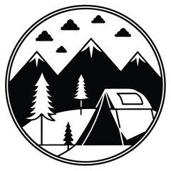 silhouette camping on white backgroun