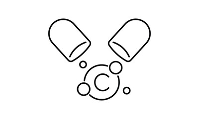 Vitamin C capsule outline icon isolated on transparent background flat vector illustration. EPS 10