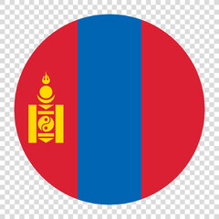 Flag of Mongolia. Mongolia circle flag logo icon computer vector illustration design. Transparent checkerboard background.