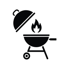 A minimalist black and white Silhouette design of a portable barbecue grill