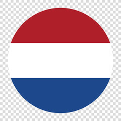 Flag of Netherlands. Netherlands circle flag logo icon computer vector illustration design. Transparent checkerboard background.