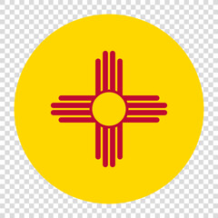 Flag of New Mexico. New Mexico circle flag logo icon computer vector illustration design. Transparent checkerboard background.