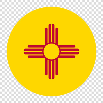 Flag of New Mexico. New Mexico circle flag logo icon computer vector illustration design. Transparent checkerboard background.