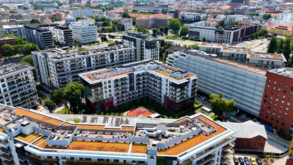 city ​​district street drone view Wroclaw Poland