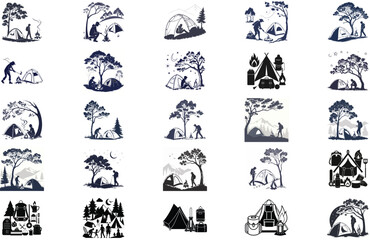 Naklejka premium silhouette camping on white backgroun