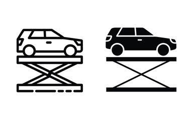 A minimalist black and white Silhouette design showing two identical scissor lift illustrations