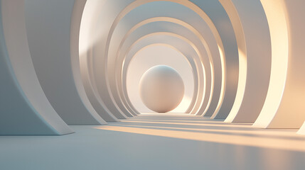  Light tunnel with geometric patterns and futuristic metallic textures creating a round, steel perspective design
