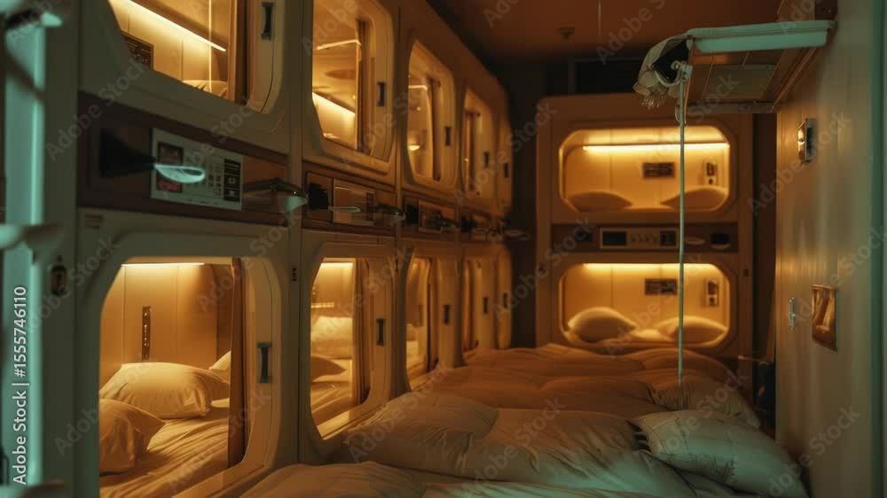 Aufkleber A simple room with multiple bunk beds for sleeping quarters