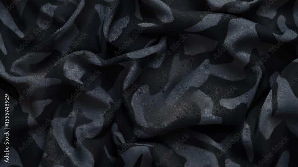 Poster close-up shot of black fabric with camouflage pattern