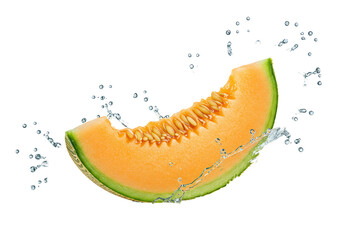Isolated Refreshing Slice of Cantaloupe Melon with Water Droplets