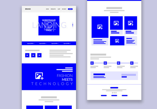 Modern Wireframe Landing Page UX Layout