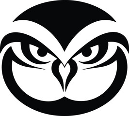 Intense Black And White Owl Face Logo  Modern Tribal Art