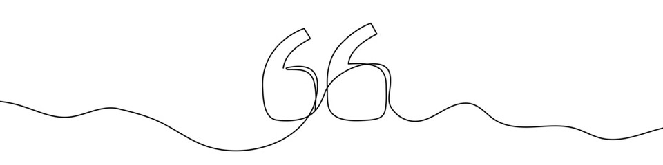 Black quotation marks in one line art style. Quotation marks drawing with editable stroke on white background. Vector illustration.