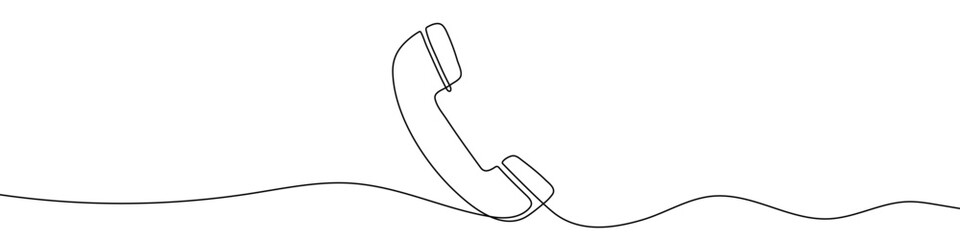Black telephone receiver in one line art style. Telephone receiver drawing with editable stroke on white background. Vector illustration. © chekman