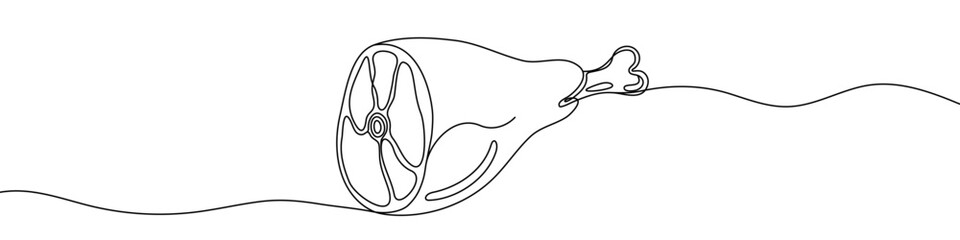 Black meat leg in one line art style. Meat leg drawing with editable stroke on white background. Vector illustration.