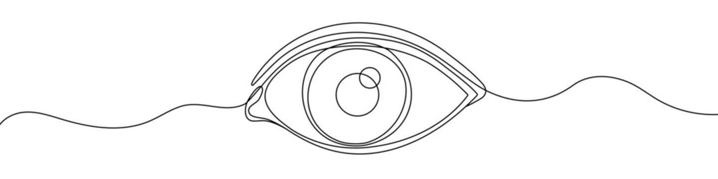 Black eye in one line art style. Eye drawing with editable stroke on white background. Vector illustration.