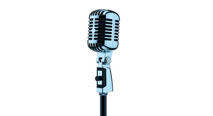 Vintage chrome microphone on white background