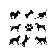 Dog Silhouette Set Black Icon Sign