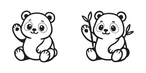 Kawaii panda drawing in simple outline style with charming expression