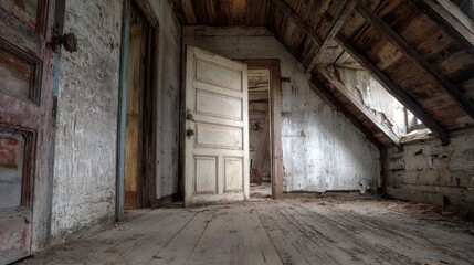 Abandoned attic room interior
