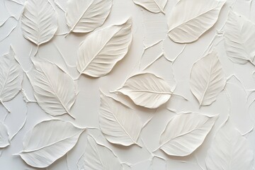 Minimal white embossed leaves pattern background with organic natural texture and modern wall design