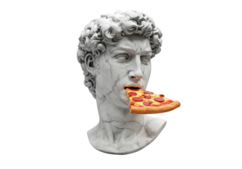 Isolated David Statue Head Eating Pizza Slice