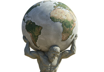 Isolated Atlas Statue Holding Globe on Shoulders