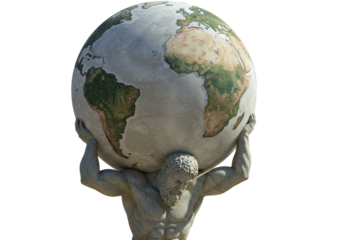 Isolated Atlas Statue Holding Globe on Shoulders