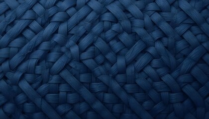 Ai generated image of closeup view of a dark blue woven texture, showing intricate details and a repeating pattern