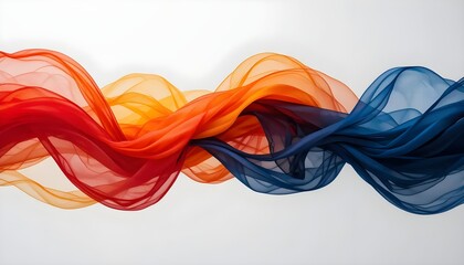 Ai generated image of flowing silk fabric in vibrant red orange and blue hues
