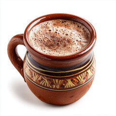 Mexican hot chocolate in clay mug