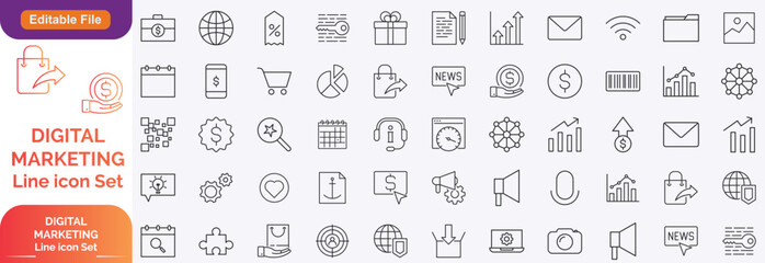 Digital Marketing Line editable icons set. Editable stroke. Vector illustration