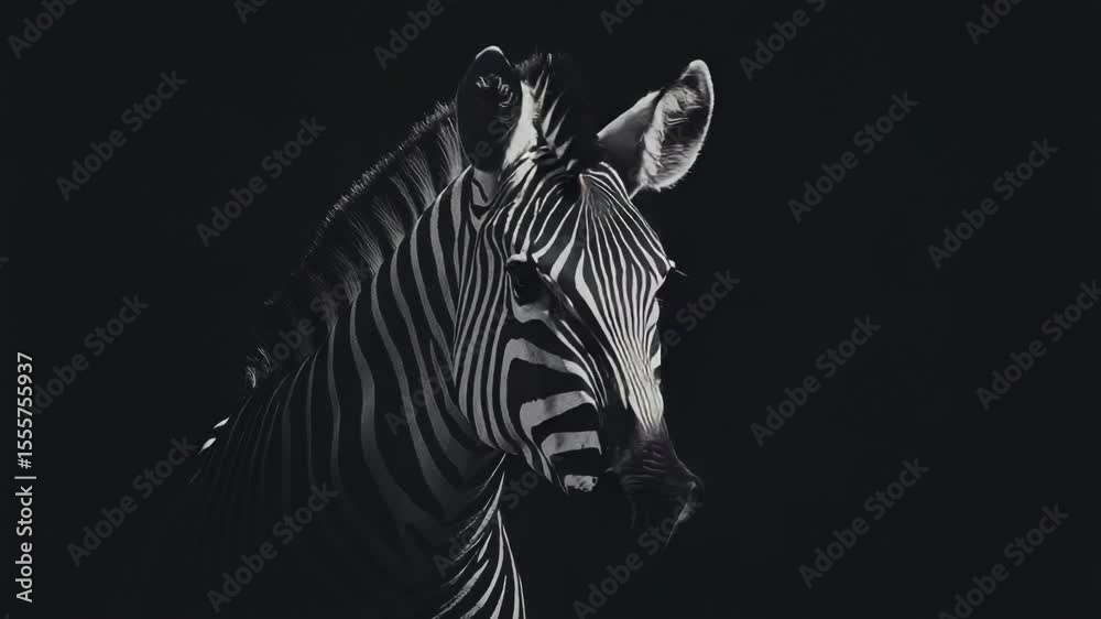 Poster a monochrome image of a zebra in its natural habitat
