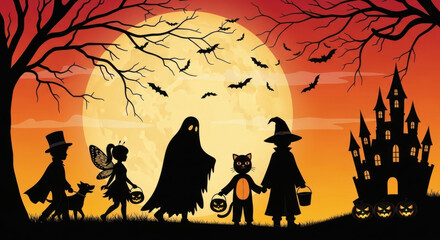 Halloween decorations with pumpkin spiders bats and candy corn