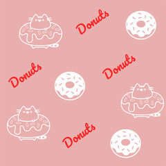 Doodle  cat and words pattern ,Cute cats illustration,Vector seamless pattern with cats