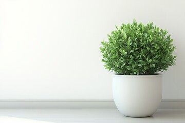 Minimalist green plant in white pot against clean wall symbolizing simplicity, freshness, and modern interior aesthetic