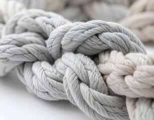 A cozy, thick braided textile in neutral shades of beige, grey, and cream.