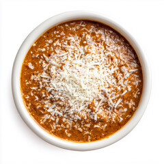 Side of refried beans with grated cheese on top